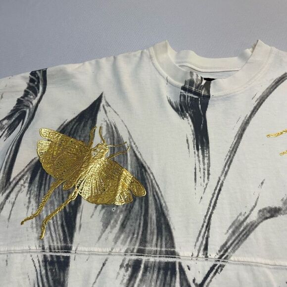 Spirit Jersey Dragonfly Metallic Gold Foil Feather Top T-Shirt Size Medium - Picture 3 of 13
